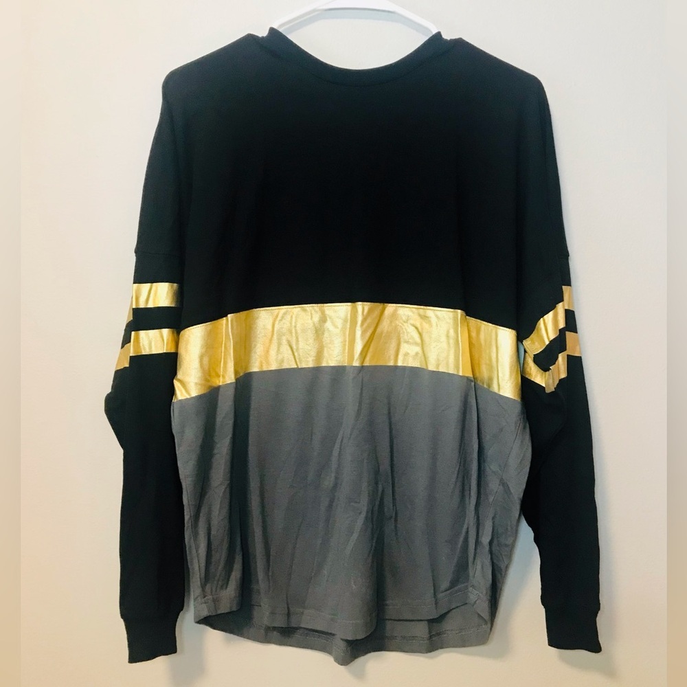 Balera Black/Gold/Grey Drop Shoulder Crew Neck Long Sleeve Dance Costume Top